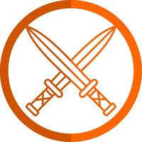 Two Swords Line Orange Circle Icon vector