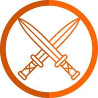 Two Swords Line Orange Circle Icon vector