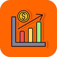 Line chart Filled Orange background Icon vector
