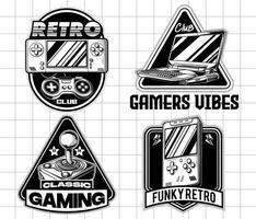 Gaming badge logo design set. Vintage monochrome game emblems illustrations vector