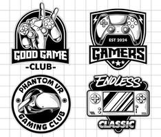 Gaming badge logo design set. Vintage monochrome game emblems illustrations vector