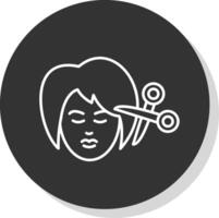 mujer pelo línea gris circulo icono vector