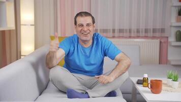 Man giving greeting and applause to camera. video