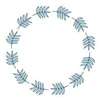 Leafy Spring Frame for congratulations quotes with copy space. Blue Wreath Leaves drawn by hand with empty place for text. Minimalist illustration vector