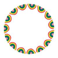 Circle hand drawn colorful rainbow and place for the text in the middle on white background. Doodle simple design vector