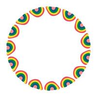 Circle hand drawn colorful rainbow and place for the text in the middle on white background. Doodle simple design vector