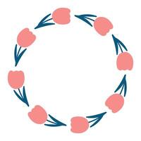 Spring simple minimalist bright tulips design. Hand drawn flowers wreath. Elegant floral circle with place for text. Design for invitation,info, sale or greeting cards vector
