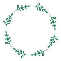 Green Wreath Leaves drawn by hand with empty place for text. Leafy Spring Frame for congratulations quotes with copy space. Minimalist illustration vector