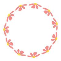 Spring simple minimalist bright design. Hand drawn flowers wreath. Elegant floral circle with place for text. Design for invitation,info, sale or greeting cards. groovy vector