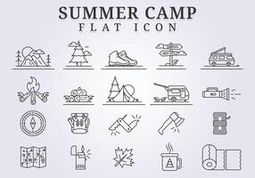 collection set of summer camp line icon illustration design vector