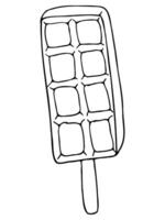 doodle ice cream with waffle pattern on a stick with black line vector