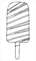 Ice cream on a stick doodle sketch with black line vector