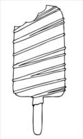 hielo crema en un palo mordido garabatear bosquejo con negro línea vector