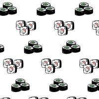 Japanese various sushi maki seamless pattern line art design on white background vector