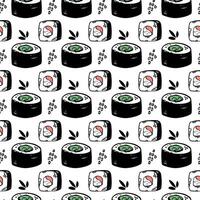 Japanese sushi maki rolls seamless pattern line art design on white background vector