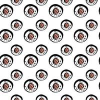 Japanese salmon maki sushi seamless pattern line art design on white background vector