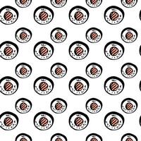 Japanese salmon maki sushi seamless pattern line art design on white background vector