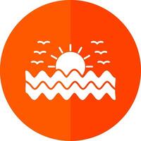 Sunset Glyph Red Circle Icon vector