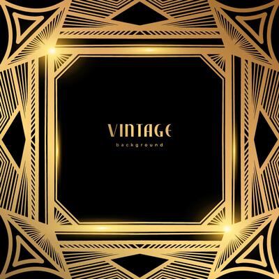 Luxury geometric linear template. Golden vintage frame. Art deco style gold background for banner, poster, cover. Retro line art with glitter, shine. Abstract minimalist gatsby style pattern