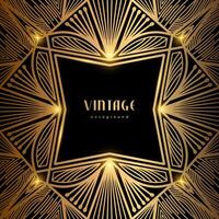Luxury geometric linear template. Golden vintage frame. Art deco style gold background for banner, poster, cover. Retro line art with glitter, shine. Abstract minimalist gatsby style pattern vector