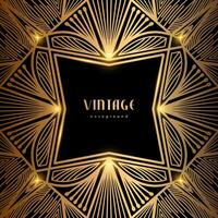 Luxury geometric linear template. Golden vintage frame. Art deco style gold background for banner, poster, cover. Retro line art with glitter, shine. Abstract minimalist gatsby style pattern vector