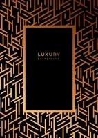 Luxury geometric linear template. Bronze lines. Black background with golden outline elements. Shiny stroke. Abstract minimalist gatsby style poster. Art deco banner, placard, cover vector