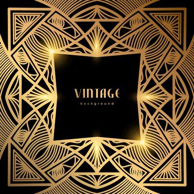 Luxury geometric linear template. Golden vintage frame. Art deco style gold background for banner, poster, cover. Retro line art with glitter, shine. Abstract minimalist gatsby style pattern