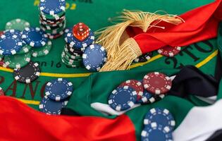 Black Jack casino table with cards and chips photo
