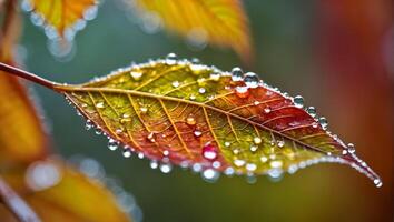 hermosa otoño hoja, gotas foto