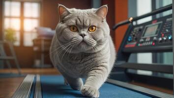 cute cat on a treadmill activity photo