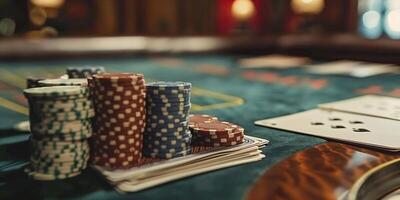 AI Generated Poker chips on table in casino photo