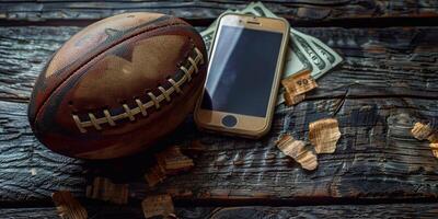 AI Generated close up view of dollar banknotes in baseball glove near toy soccer ball, laptop and basketball ball isolated on white, sports betting concept photo