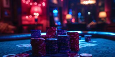 AI Generated Poker chips on table in casino photo