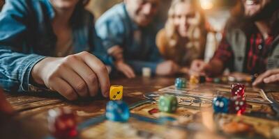 AI Generated A group of young people play board games. Time together. ,board games concept photo