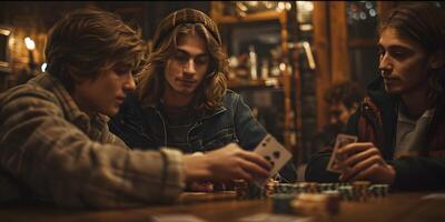 AI Generated  Group of elegant young people that playing poker in casino together. photo