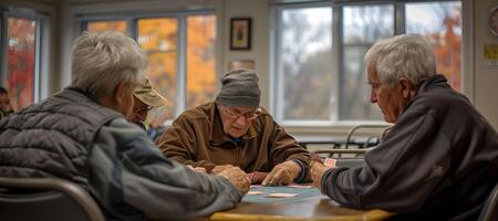 AI Generated Group of seniors playing cards in the retirement house photo