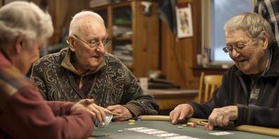 AI Generated Group of seniors playing cards in the retirement house photo