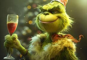 AI Generated  grinch is holding a wine photo