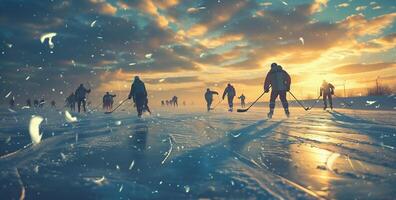 ai generado hielo lago Patinaje y hockey foto