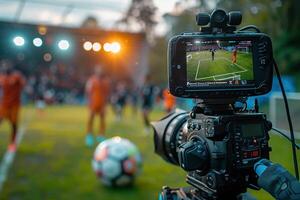 AI Generated TV camera at the stadium during football matches. television camera during the soccer match photo
