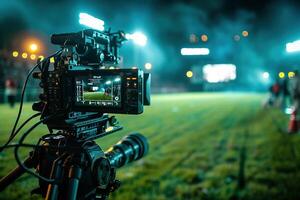 AI Generated TV camera at the stadium during football matches. television camera during the soccer match photo