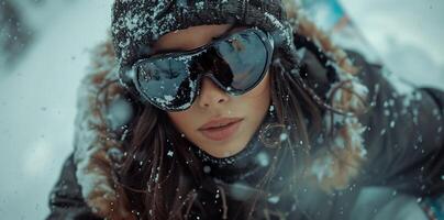 AI Generated Attractive young woman in wintertime outdoor. Fashion model in winter clothing - Image photo