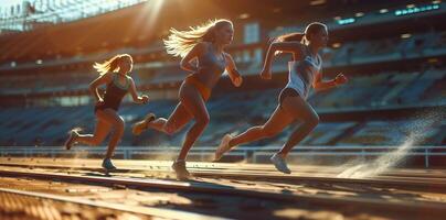 AI Generated Runner - woman running training.Female fitness concept photo