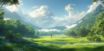 AI Generated Natural landscape in anime style illustration art photo