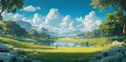 AI Generated Natural landscape in anime style illustration art photo