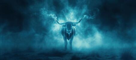 AI Generated bull on blue business background Original Illustration photo