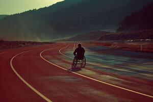 AI Generated competition sports wheelchair racing in motion blur photo