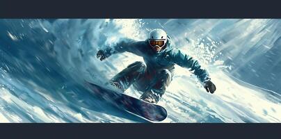 AI Generated  Snowboarder in action. Extreme winter sports. photo