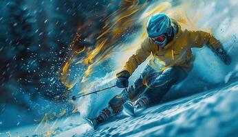 AI Generated Colored hand sketch skier. illustration photo