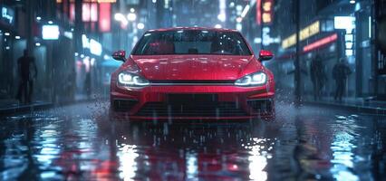 ai generado borroso antecedentes otoño auto lluvia en el la carretera noche luces y gotas de lluvia en el otoño tráfico mermelada en el camino, urbano estilo tráfico foto